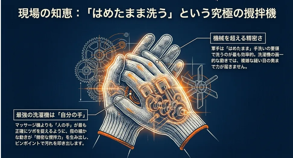 現場の知恵！「はめたまま洗う」のが一番効率的で落ちる