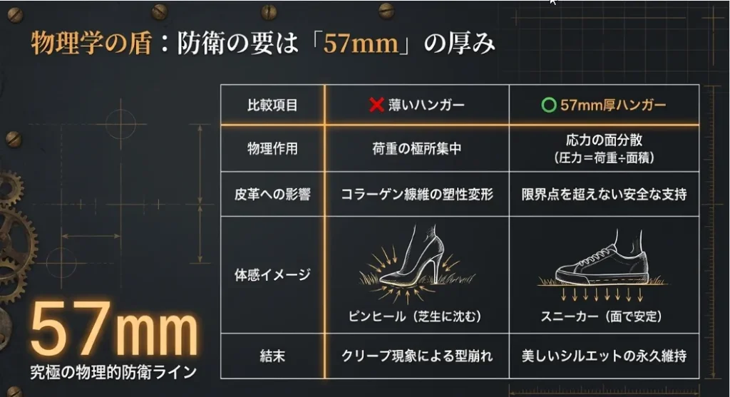 理想は57mm！解剖学に基づいた厚みが形をキープする