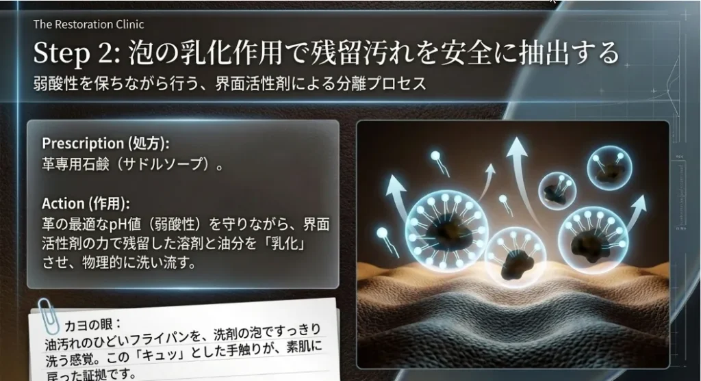 石鹸の泡で浮いた汚れと古い油分を丸ごとリセット