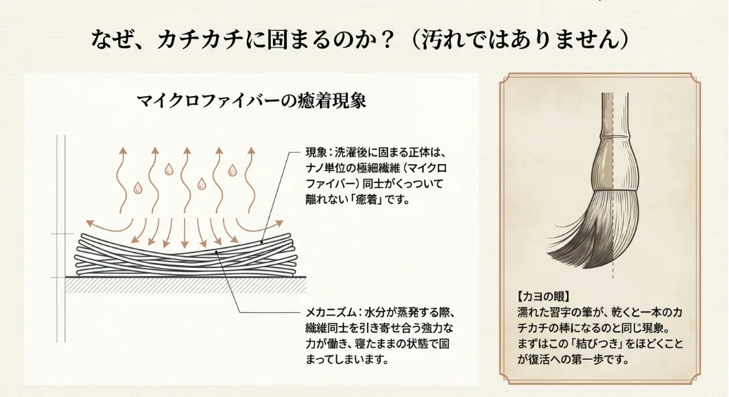 科学の視点：なぜ洗濯すると「カチカチ」に固まるのか