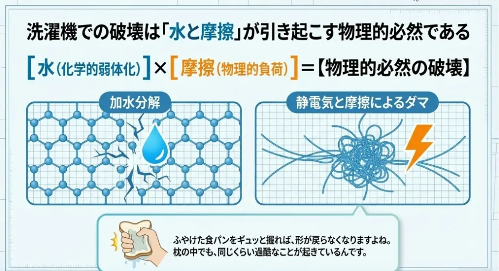 素材がボロボロに崩れるのは「水と摩擦」のせい