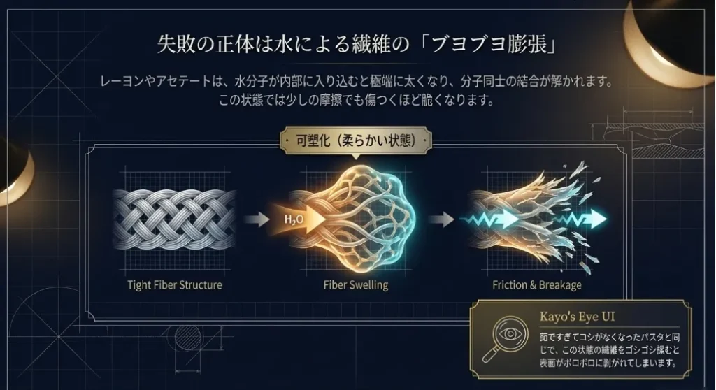 縮んでゴワゴワの生地を、蒸気の力で「新品のしなやかさ」に戻す