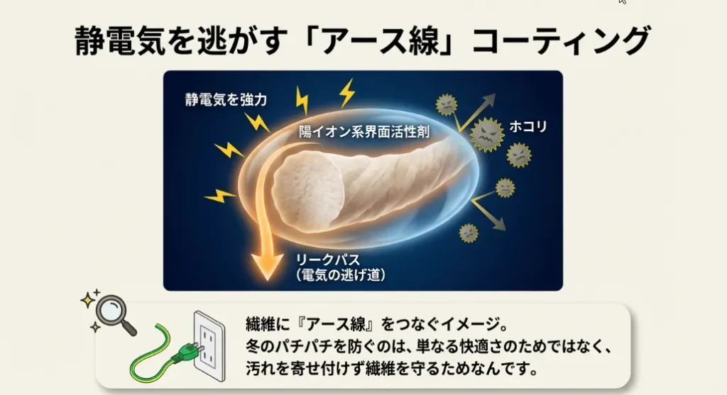 繊維の表面を滑らかに整えてパチパチ放電の恐怖を封じ込める