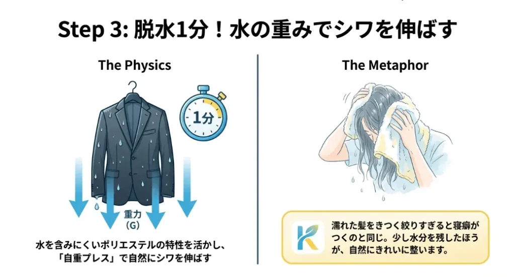 脱水は「1分」が鉄則！水の重みでシワを伸ばす自重プレスの術