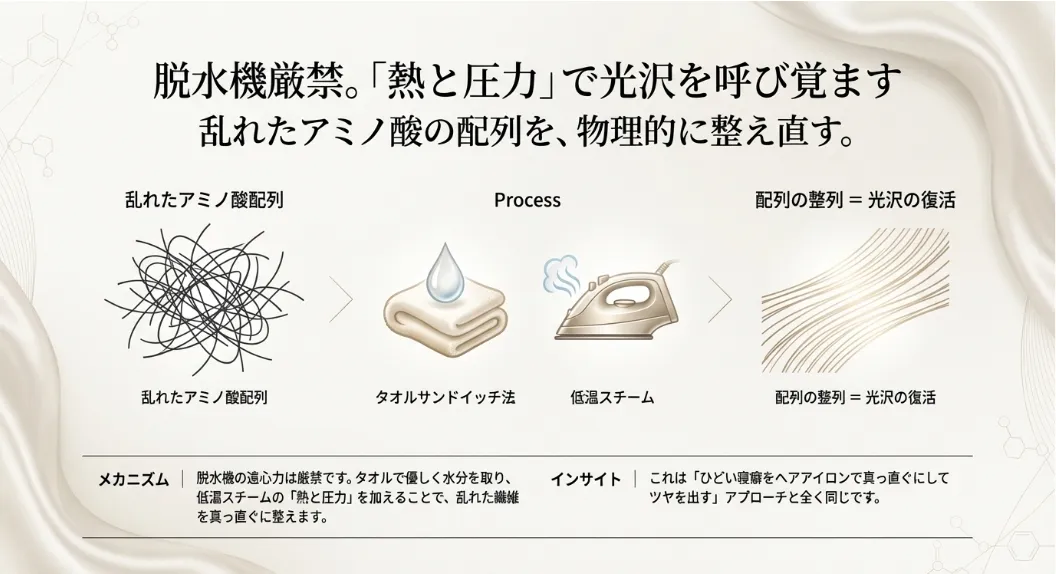 脱水機は禁止！「サンドイッチ法」で繊維にストレスをかけない