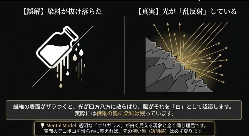 色は落ちてない！白さの正体は「光の反射」が変わっただけ