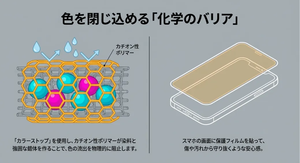 色落ちを再発させない「化学的バリア」で色彩を守り抜く