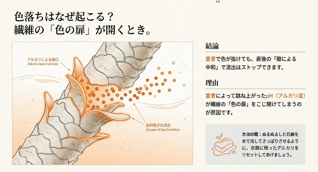 重曹の色落ちは「酸」で止まる！アルカリを打ち消す復活の魔法