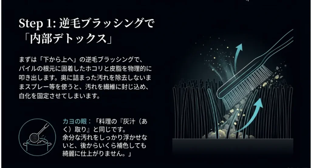 魔法の逆毛ブラッシング！奥に詰まったホコリを叩き出す