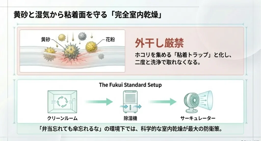 黄砂と湿気から守る室内乾燥術